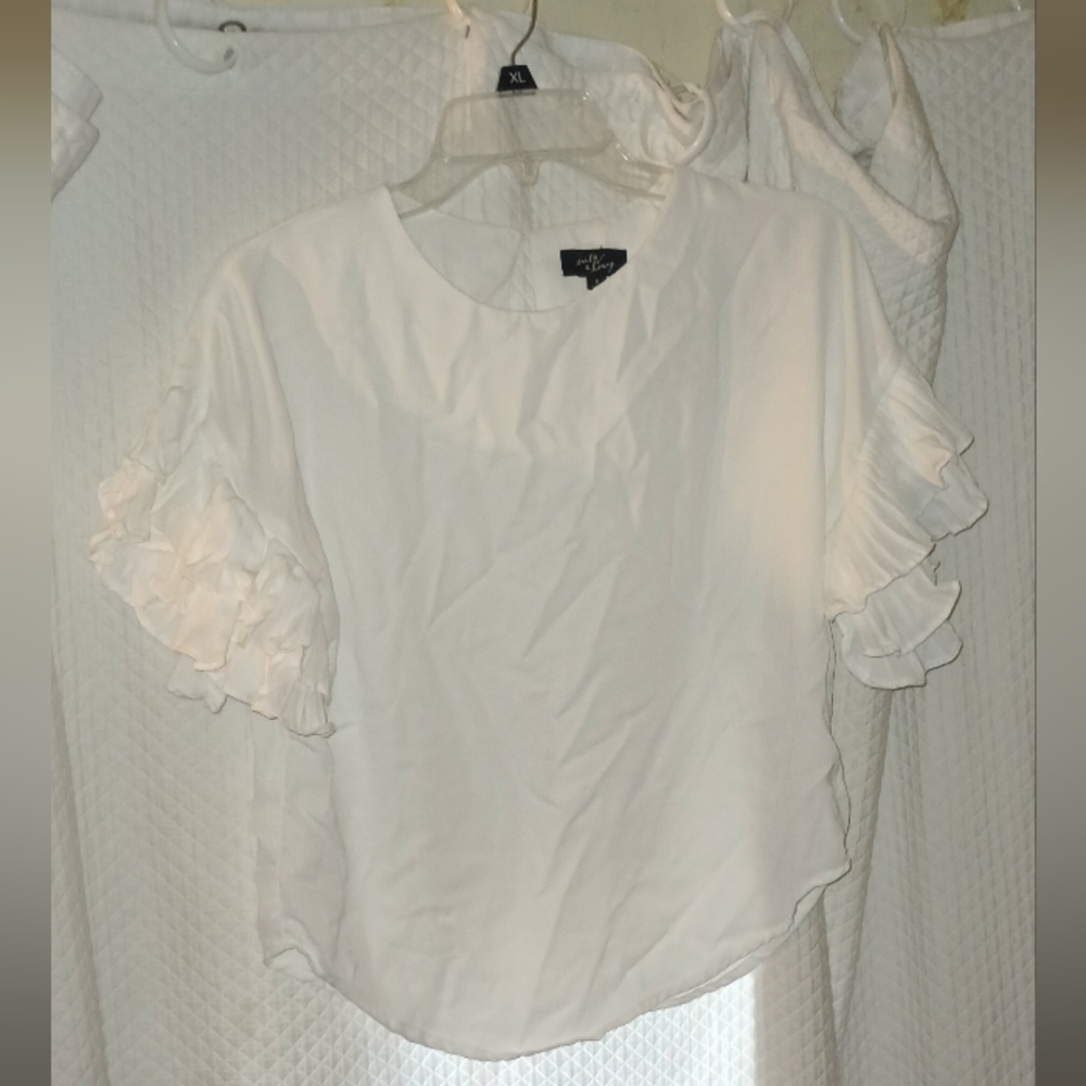 Milk and Honey Womens Top White Blouse Pleated Flutter Sleeves Size Small